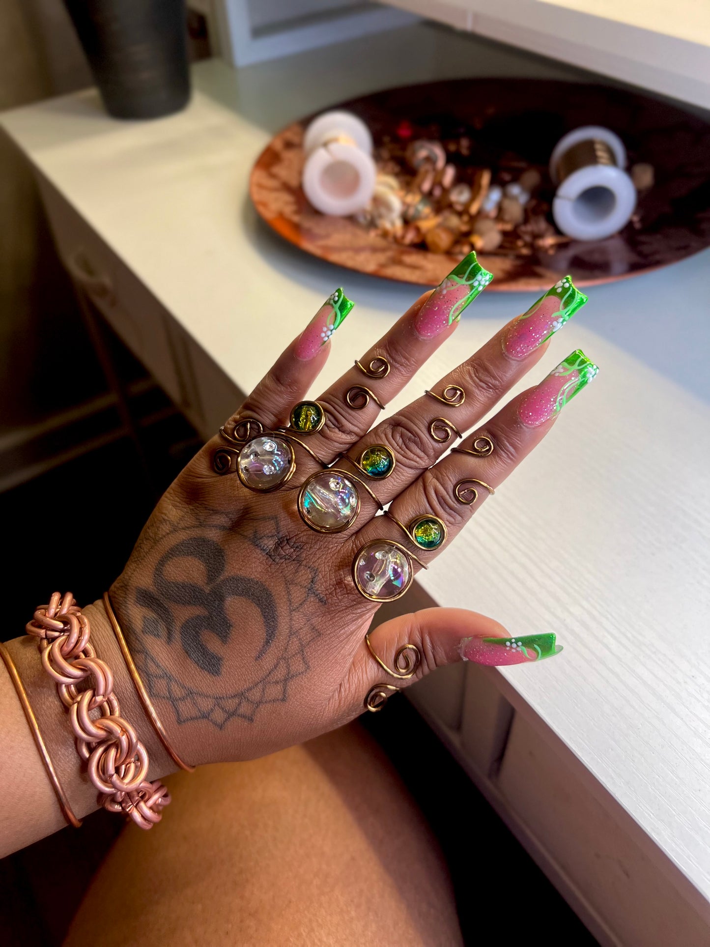 Seaing Green Galaxy Ring Set