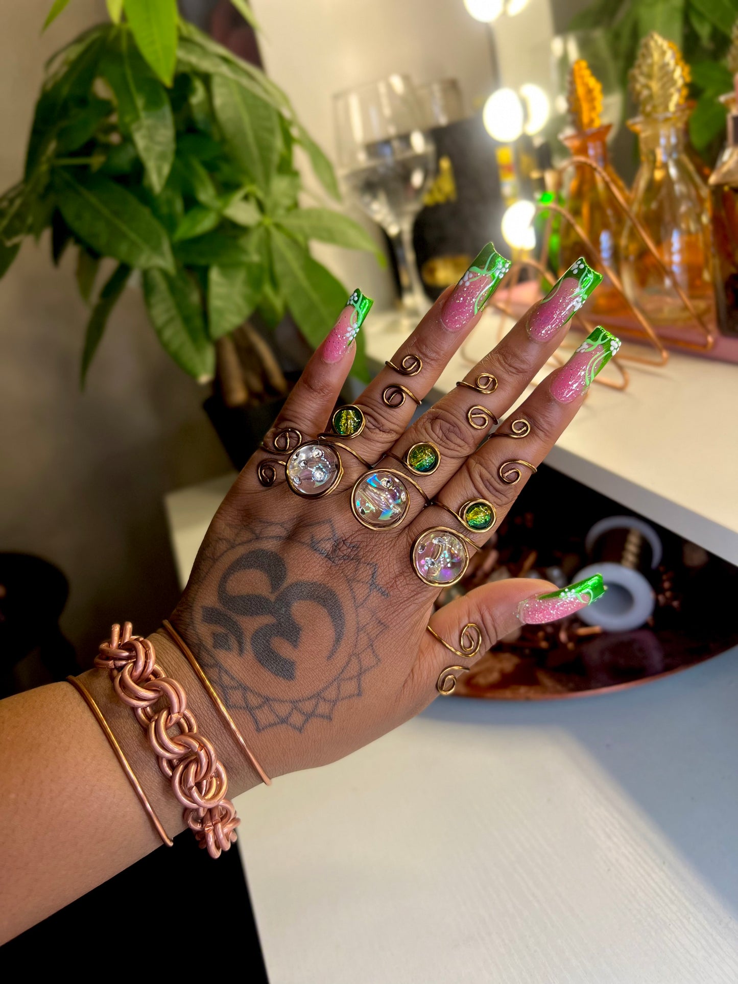Seaing Green Galaxy Ring Set