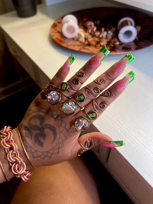 Seaing Green Galaxy Ring Set